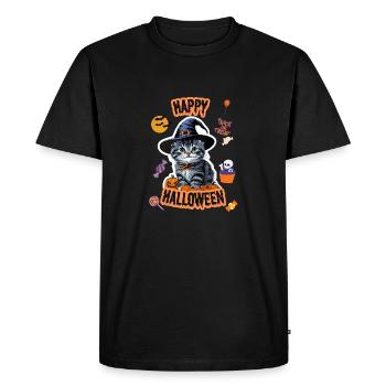 Happy Halloween Fun Cat – Cute Cat Motif - Men's Premium Organic T-Shirt - black - Front - Nico (187cm)