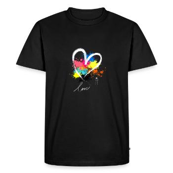 Découvrez : Un design de cœur vibrant avec des couleurs vives - T-shirt Premium bio Homme - noir - Devant - Nico (187cm)