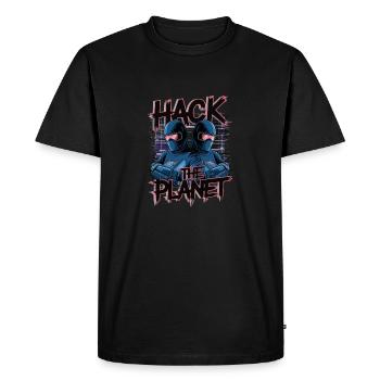 Cyber hackers rétro – Hack The Planet Glitch Art - T-shirt Premium bio Homme - noir - Devant - Nico (187cm)