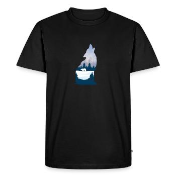 Howling wolf in winter silhouette with coniferous forest - Men's Premium Organic T-Shirt - black - Front - Nico (187cm)