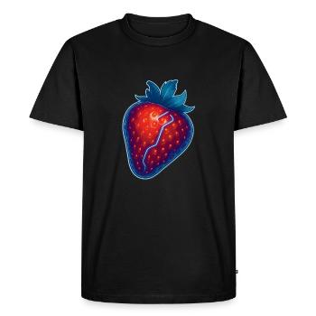 Fraise Design Cyberpunk | Chemise Fruit Néon - T-shirt Premium bio Homme - noir - Devant - Nico (187cm)