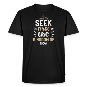 Seek first the kingdom of God - Men's Premium Organic T-Shirt - black - Front - Nico (187cm)