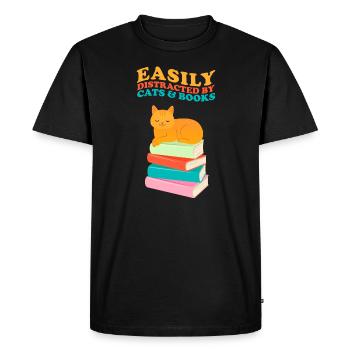Facilement distrait par les chats et les livres Bücher Katze - T-shirt Premium bio Homme - noir - Devant - Nico (187cm)