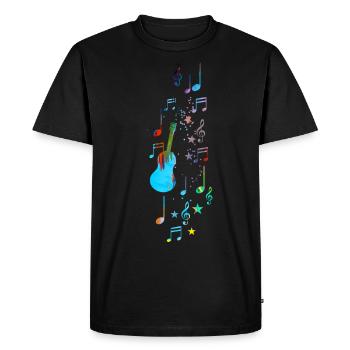 Music, clef, stars, gold, guitar, colorful - Men's Premium Organic T-Shirt - black - Front - Nico (187cm)