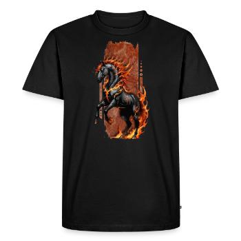 Monture infernale : Cheval funeste, noir et enflammé - T-shirt Premium bio Homme - noir - Devant - Nico (187cm)