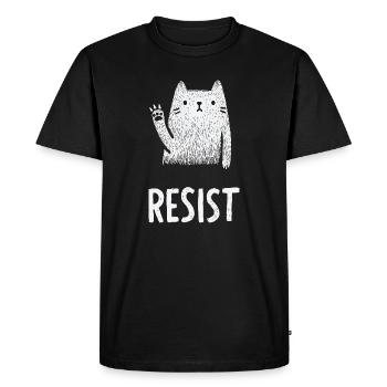 Waving White Cat Illustration - Men's Premium Organic T-Shirt - black - Front - Nico (187cm)