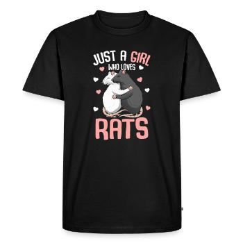 Rats Hug : Fille qui aime les rats - T-shirt Premium bio Homme - noir - Devant - Nico (187cm)