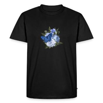 Blue Butterfly on Gorgeous Blue Flower Bouquet - Men's Premium Organic T-Shirt - black - Front - Nico (187cm)
