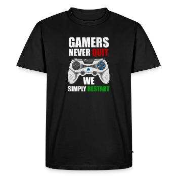 Gamers never give up, they just restart nerd - Men's Premium Organic T-Shirt - black - Front - Nico (187cm)