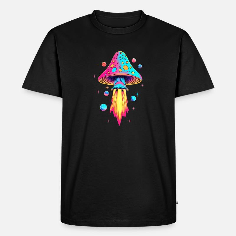 Psychedelic Mushroom Rocket - Männer Premium Bio T-Shirt - Schwarz