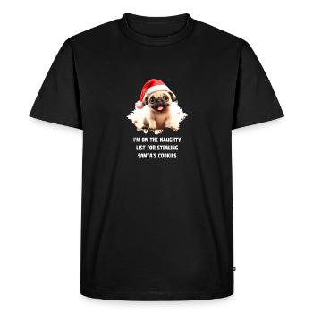 Cookie accomplice: Pug on Santa's List! - Men's Premium Organic T-Shirt - black - Front - Nico (187cm)