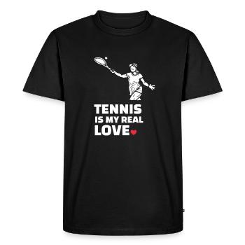 J’adore le tennis - T-shirt Premium bio Homme - noir - Devant - Nico (187cm)