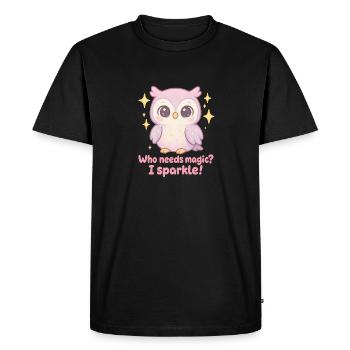 Hibou scintillant – Des paillettes au lieu de la magie - T-shirt Premium bio Homme - noir - Devant - Nico (187cm)