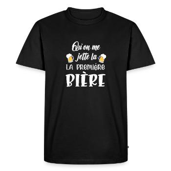 qu'on me jette la première bière - T-shirt Premium bio Homme - noir - Devant - Nico (187cm)