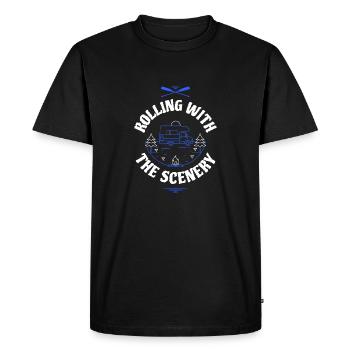 Van life / ROLLING WITH THE SCENERY - Men's Premium Organic T-Shirt - black - Front - Nico (187cm)