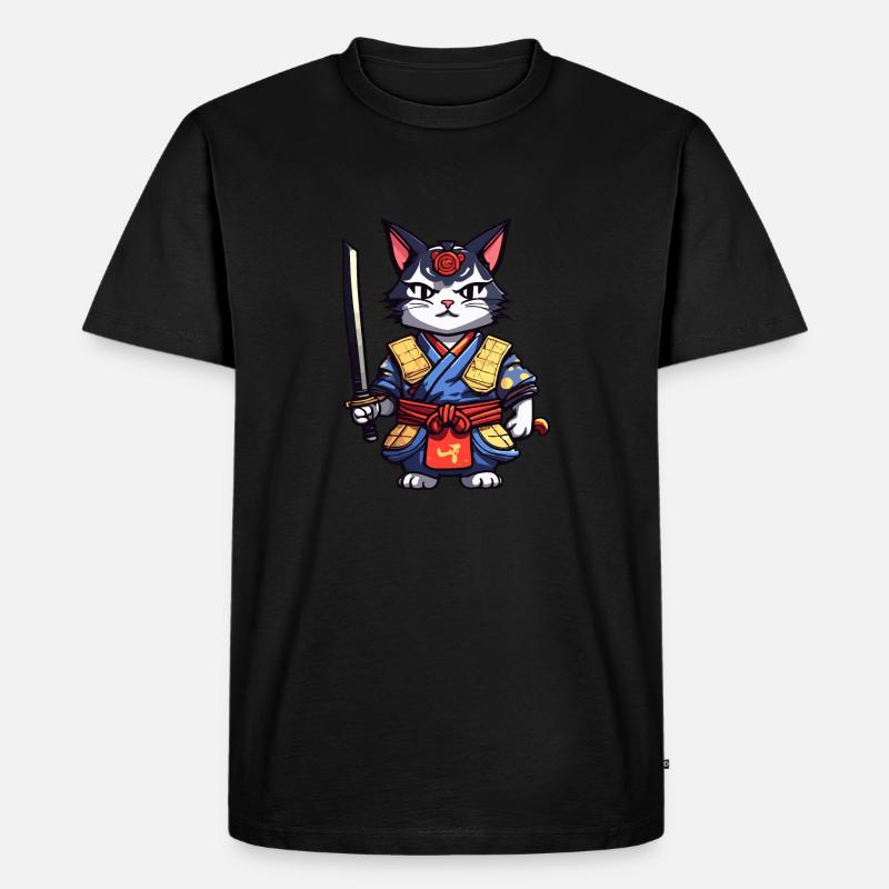Samurai-Katze #11 - Männer Premium Bio T-Shirt - Schwarz