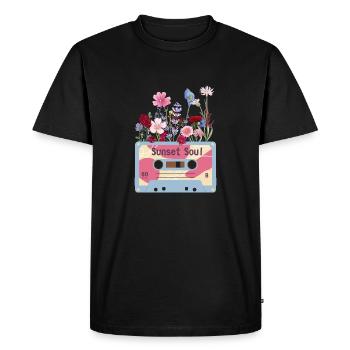Floral Retro Video Cassette - Men's Premium Organic T-Shirt - black - Front - Nico (187cm)