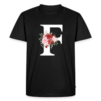 Lettre f floral rouge - T-shirt Premium bio Homme - noir - Devant - Nico (187cm)