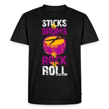 Sticks and Drums and Rock'n'Roll - Men's Premium Organic T-Shirt - black - Front - Nico (187cm)