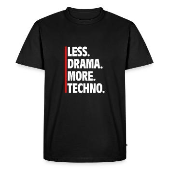 Moins de drame Plus de techno - Raver Say Music - T-shirt Premium bio Homme - noir - Devant - Nico (187cm)