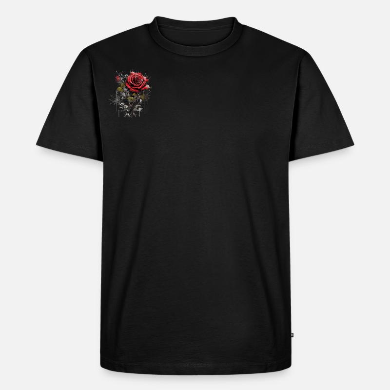 Red Rose - Männer Premium Bio T-Shirt - Schwarz