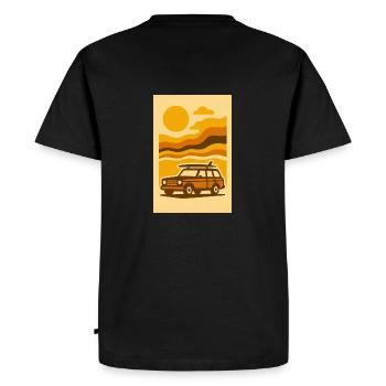 Sunset Ride – Édition Surf Wagon des années 70 - T-shirt Premium bio Homme - noir - Dos - Nico (187cm)