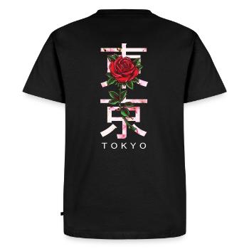 Tokyo in Japanese with roses and cherry blossoms - Men's Premium Organic T-Shirt - black - Back - Nico (187cm)