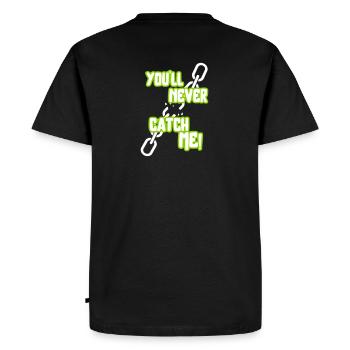Tu ne m’attraperas jamais - T-shirt Premium bio Homme - noir - Dos - Nico (187cm)