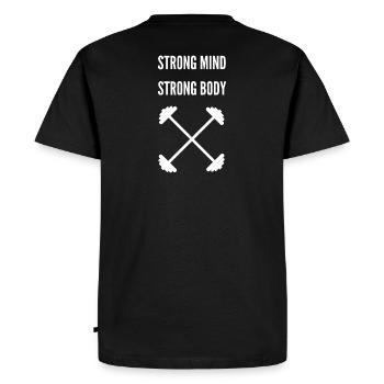 STRONG MIND, STRONG BODY GYM QUOTE - Men's Premium Organic T-Shirt - black - Back - Nico (187cm)