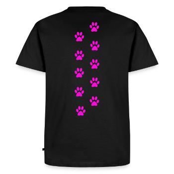 Motif d’empreintes de pattes de chat roses - T-shirt Premium bio Homme - noir - Dos - Nico (187cm)