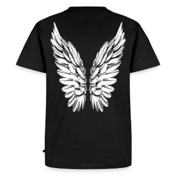 Ailes angéliques Argent Blanc Ange Ailes angéliques - T-shirt Premium bio Homme - noir - Dos - Nico (187cm)