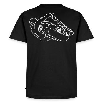 Moto de course en position inclinée - de derrière, lumineuse - T-shirt Premium bio Homme - noir - Dos - Nico (187cm)