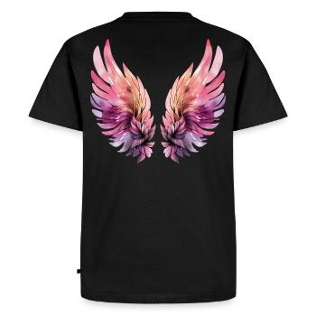 Ailes aquarelle rose et violette - T-shirt Premium bio Homme - noir - Dos - Nico (187cm)