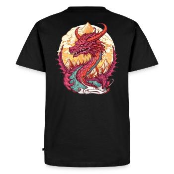 Volcanic Dragon Sunrise - Men's Premium Organic T-Shirt - black - Back - Nico (187cm)