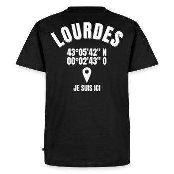Lourdes, 65286, Sanctuaire Notre-Dame - T-shirt Premium bio Homme - noir - Dos - Nico (187cm)
