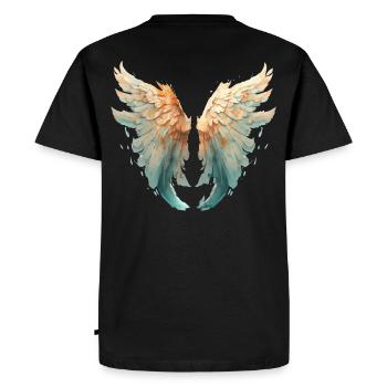 Orange turquoise watercolor wings - Men's Premium Organic T-Shirt - black - Back - Nico (187cm)
