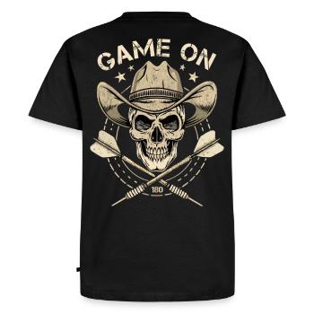 Dart Darts Cowboy Skull - Men's Premium Organic T-Shirt - black - Back - Nico (187cm)