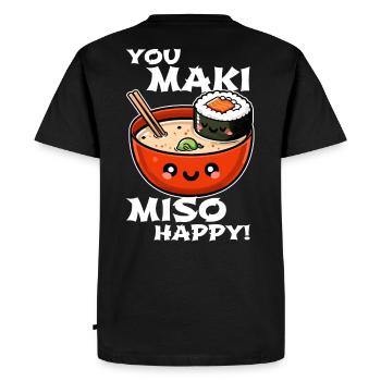 You Maki Miso Happy – Fun Sushi Design - Men's Premium Organic T-Shirt - black - Back - Nico (187cm)