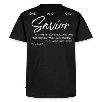 One and Only Savior - 1 Timothy 2:5 - Men's Premium Organic T-Shirt - black - Back - Nico (187cm)