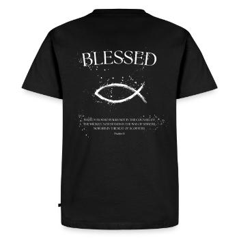 Psaume 1:1 - Marcher dans la voie de Dieu - T-shirt Premium bio Homme - noir - Dos - Nico (187cm)