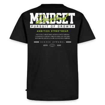 Mindset Disziplin – Pursuit of Growth Streetwear - T-shirt Premium bio Homme - noir - Dos - Nico (187cm)