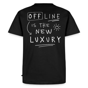 Hors ligne, c’est le nouveau luxe Statement minimaliste - T-shirt Premium bio Homme - noir - Dos - Nico (187cm)