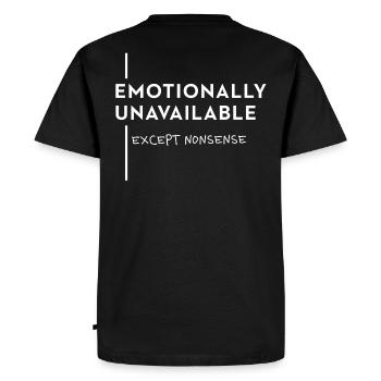 Émotionnellement indisponible – Tendance de mème, faute de frappe - T-shirt Premium bio Homme - noir - Dos - Nico (187cm)