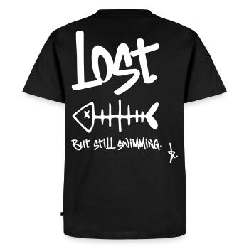 LOST – Mais je nage encore | Conception en arête de poisson - T-shirt Premium bio Homme - noir - Dos - Nico (187cm)