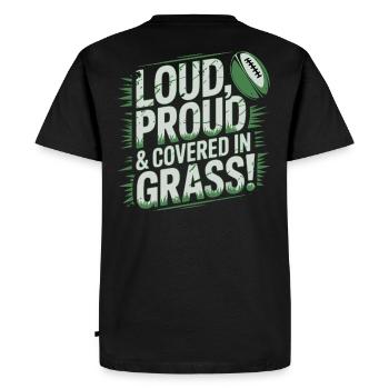 Loud, Proud & Covered in Grass - Men's Premium Organic T-Shirt - black - Back - Nico (187cm)