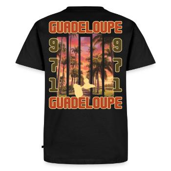 Guadeloupe 971 Carte et Route des Palmiers - T-shirt Premium bio Homme - noir - Dos - Nico (187cm)