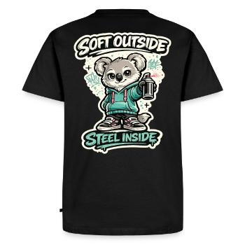 Douceur à l’extérieur, acier à l’intérieur – Koala Streetart - T-shirt Premium bio Homme - noir - Dos - Nico (187cm)