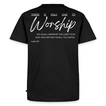 Il n’y a qu’un seul à adorer - Luc 4:8 - T-shirt Premium bio Homme - noir - Dos - Nico (187cm)