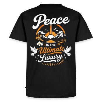 Peace Is The Ultimate Luxury – Strong Statement - Men's Premium Organic T-Shirt - black - Back - Nico (187cm)