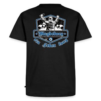 Magdeburg ein Leben Lang No II - Männer Premium Bio T-Shirt - Schwarz - Hinten - Nico (187cm)